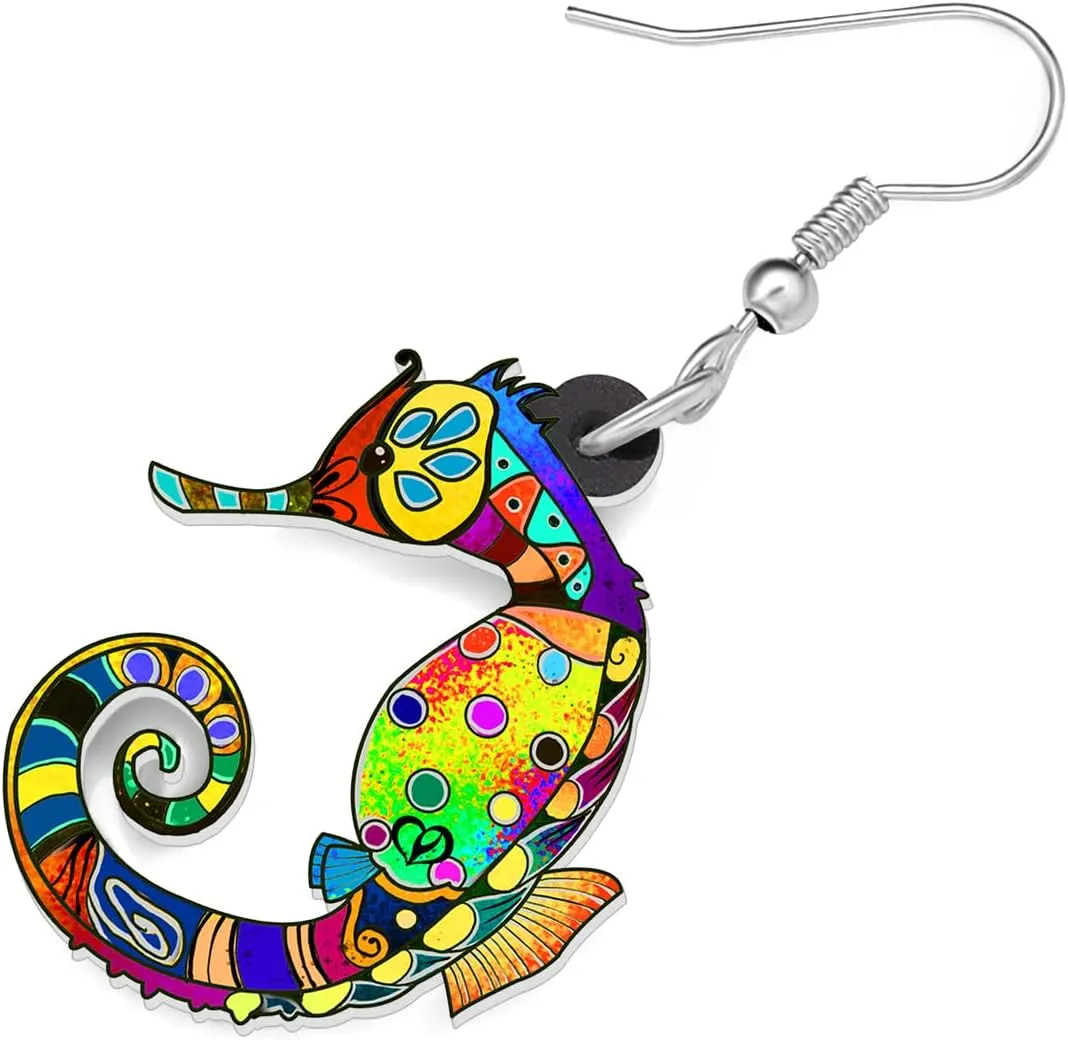 Acrylic Cute Ocean Seahorse Earrings Dangle Novelty Hippocampus Jewelry Earrings for Women Trendy Gifts
