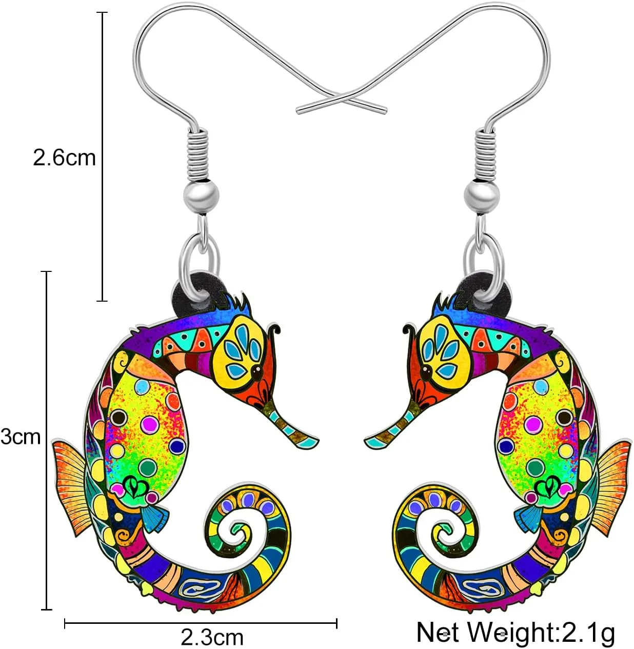 Acrylic Cute Ocean Seahorse Earrings Dangle Novelty Hippocampus Jewelry Earrings for Women Trendy Gifts
