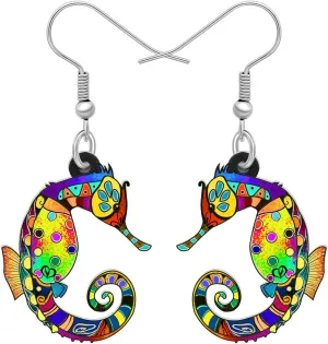 Acrylic Cute Ocean Seahorse Earrings Dangle Novelty Hippocampus Jewelry Earrings for Women Trendy Gifts