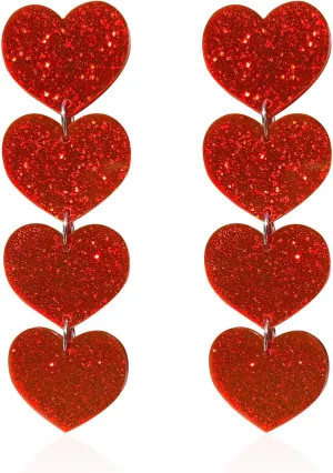 Acrylic Heart Earrings Bling Sparkle Long Tassel Heart Valentines Day Bridal Party Dangle Drop Earrings for Women
