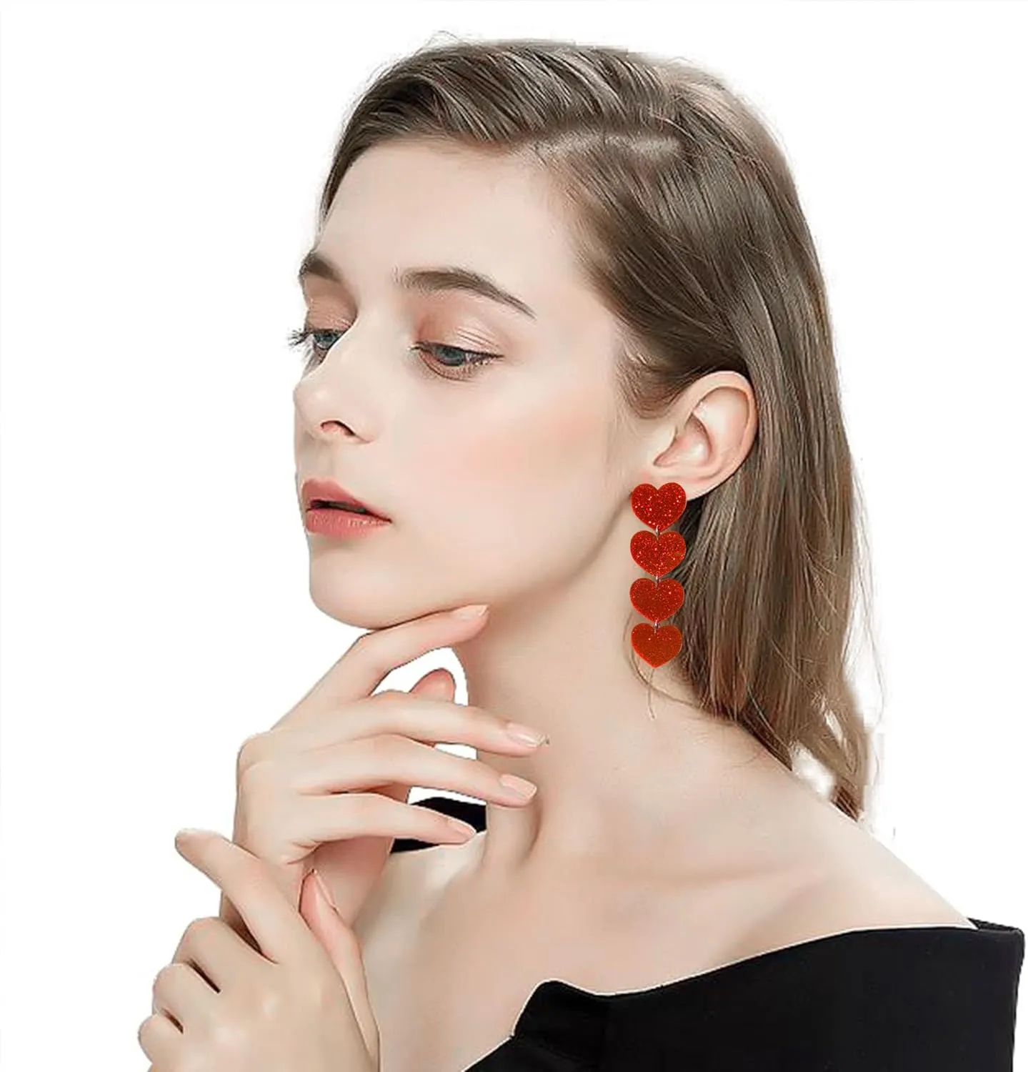 Acrylic Heart Earrings Bling Sparkle Long Tassel Heart Valentines Day Bridal Party Dangle Drop Earrings for Women