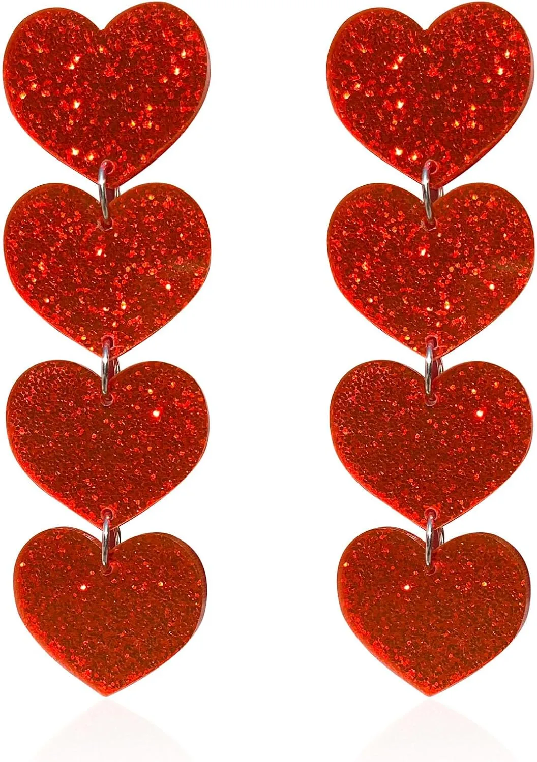 Acrylic Heart Earrings Bling Sparkle Long Tassel Heart Valentines Day Bridal Party Dangle Drop Earrings for Women