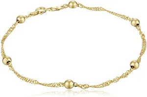 Adabele Solid 925 Sterling Silver 3mm Satellite Bead Station Singapore Chain Bracelet Elegant Cute Hypoallergenic Nickel Free Made In Italy Women Jewelry