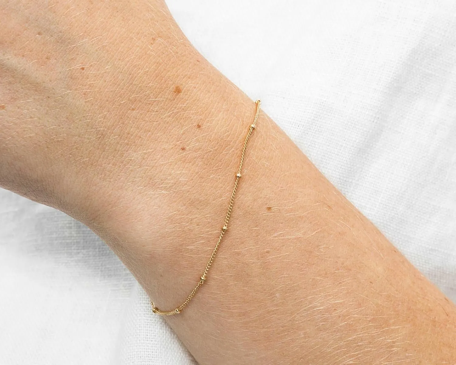 Adabele Solid Sterling Silver 18K White Gold Satellite Bead Station Chain Bracelet Elegant Dainty Thin Cute Hypoallergenic Nickel Free Made In Italy Women Jewelry