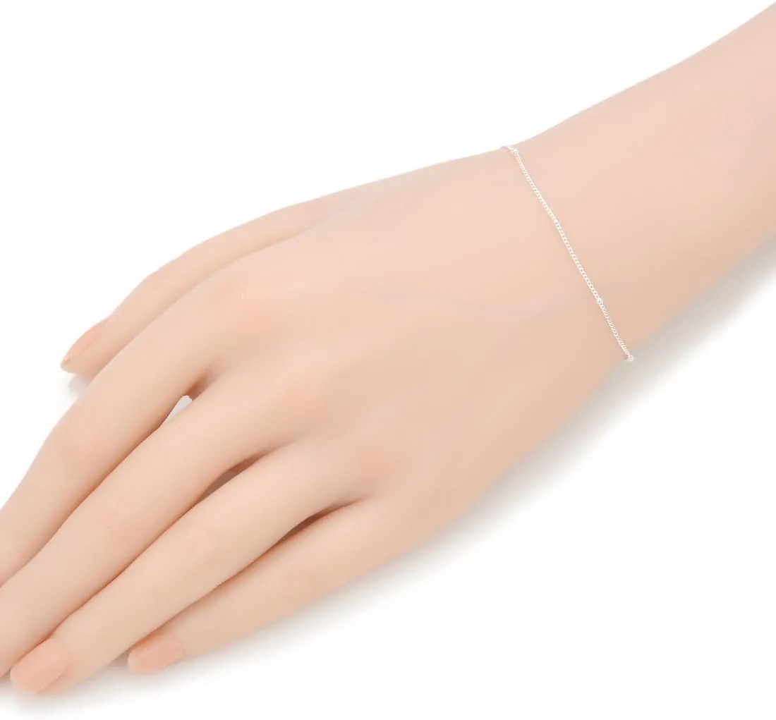 Adabele Solid Sterling Silver 18K White Gold Satellite Bead Station Chain Bracelet Elegant Dainty Thin Cute Hypoallergenic Nickel Free Made In Italy Women Jewelry
