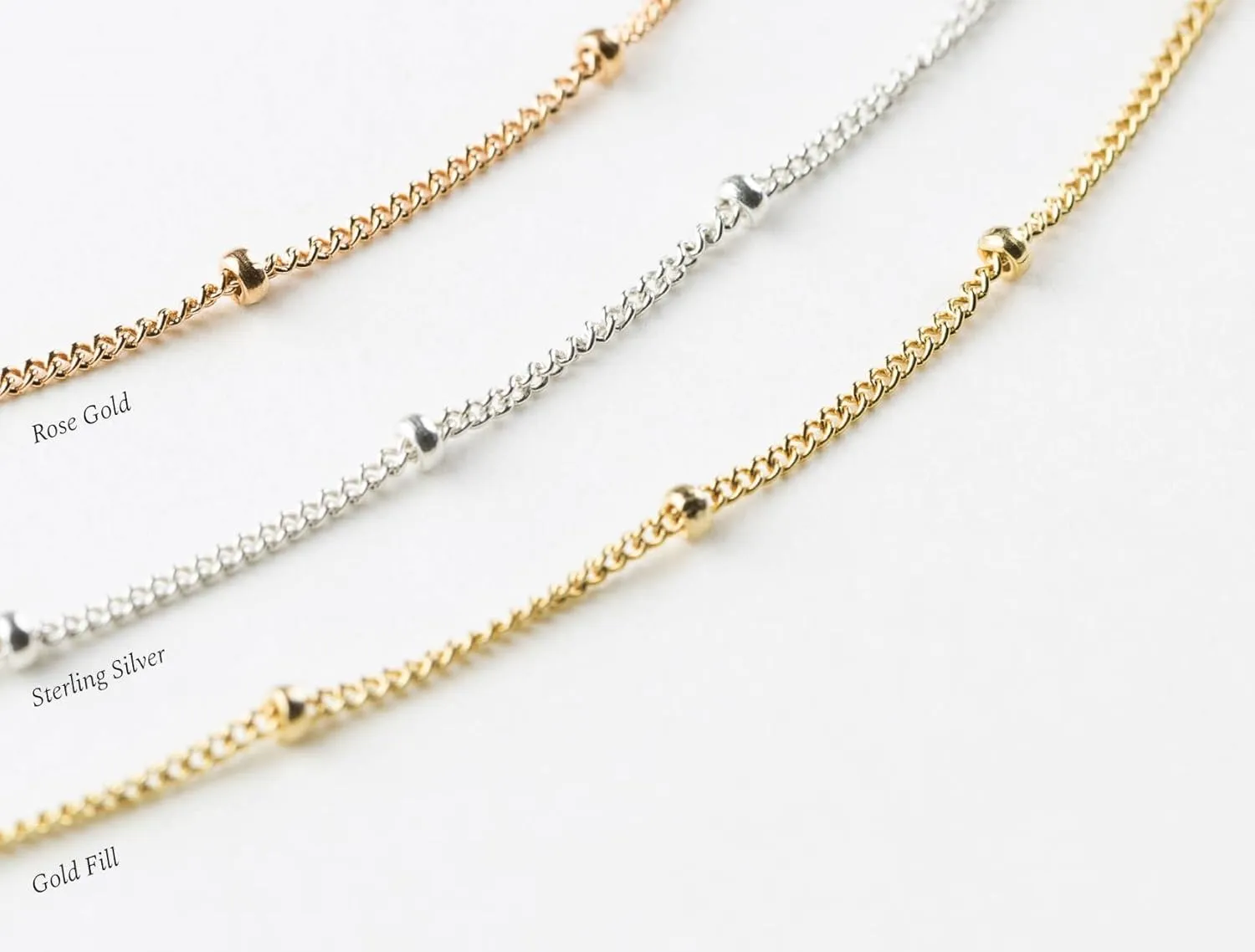 Adabele Solid Sterling Silver 18K White Gold Satellite Bead Station Chain Bracelet Elegant Dainty Thin Cute Hypoallergenic Nickel Free Made In Italy Women Jewelry