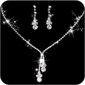 Adzoni Bridesmaid Jewelry Sets Elegant Silver Bridal Choker Necklace Bridesmaids Crystal Jewelry Set Earrings Set Prom Formal Dress Accessories for Bride Women