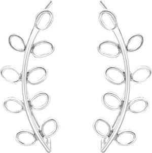 AeraVida Elegant Curved Olive Branch Sterling Silver Crawler Earrings | Minimalist Sterling Silver Crawler Earring for Women | Curved Olive Crawler Earrings | Casual Stud Earrings | Gift for Daughter