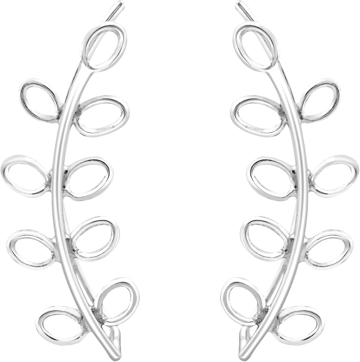 AeraVida Elegant Curved Olive Branch Sterling Silver Crawler Earrings | Minimalist Sterling Silver Crawler Earring for Women | Curved Olive Crawler Earrings | Casual Stud Earrings | Gift for Daughter