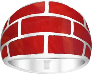 AeraVida Modern Brick Blocks Reconstructed Red Coral Sterling Silver Ring | Classic Wedding Rings For Women | Casual Comfort Fit Silver Rings for Women | Gift for Daughter | Sterling Silver Rings Sizes (6-10)