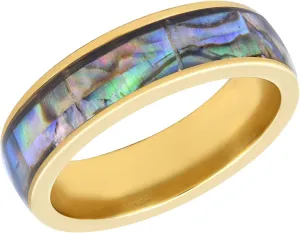 AeraVida Modern Unisex Iridescent Abalone Shell Inlay Brass Band Ring