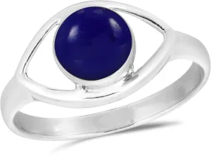 Aeravida Mystical Evil Eye with Simulated Blue Lapis-Lazuli Inlay .925 Sterling Silver Ring | Classic Wedding Rings For Women | Vintage Comfort Fit Silver Rings for Women | Gift for Women | Sterling Silver Rings Sizes