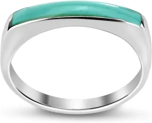 AeraVida Rectangular Bar Green Simulated Turquoise Stone Inlay .925 Sterling Silver Ring | Classic Wedding Rings For Women | Casual Comfort Fit Silver Rings for Women