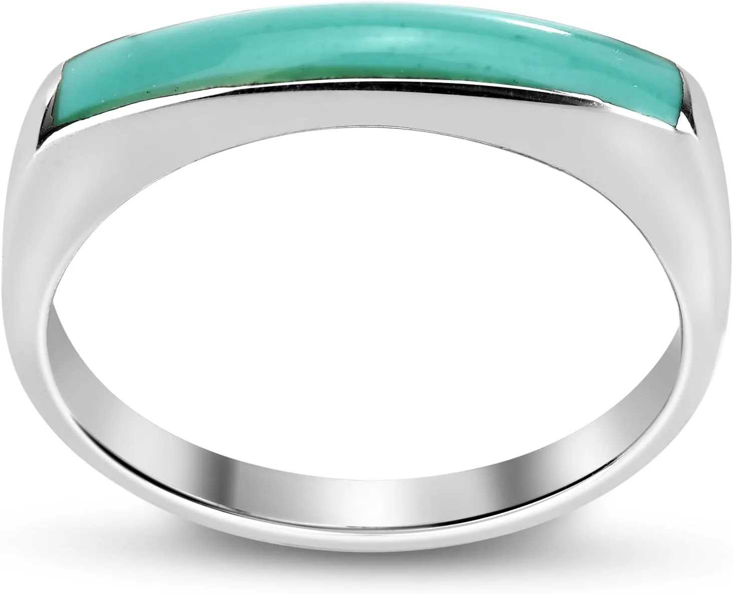 AeraVida Rectangular Bar Green Simulated Turquoise Stone Inlay .925 Sterling Silver Ring | Classic Wedding Rings For Women | Casual Comfort Fit Silver Rings for Women