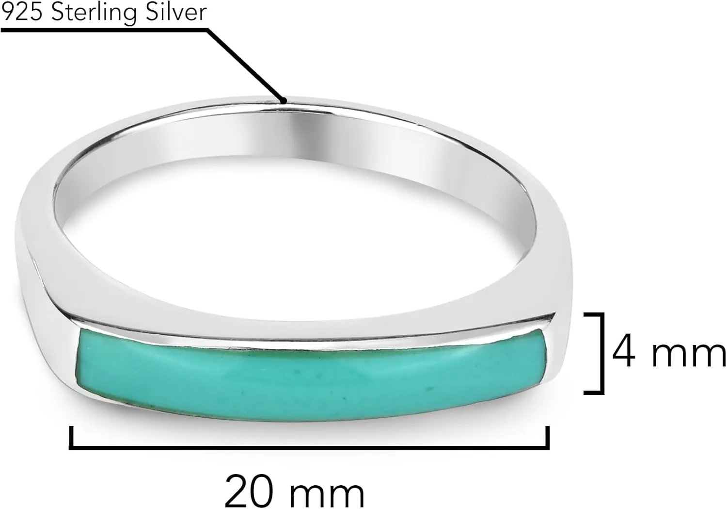 AeraVida Rectangular Bar Green Simulated Turquoise Stone Inlay .925 Sterling Silver Ring | Classic Wedding Rings For Women | Casual Comfort Fit Silver Rings for Women