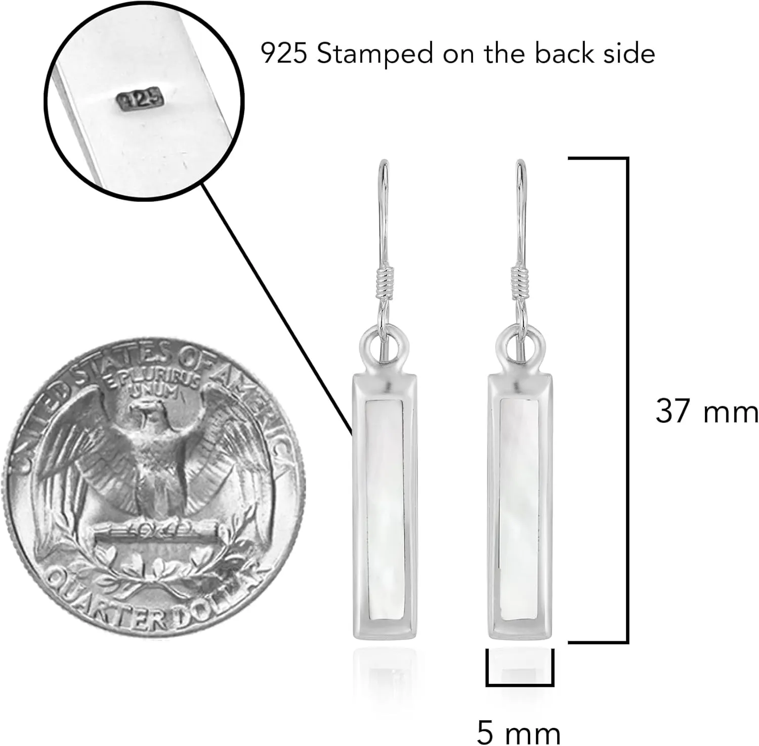 AeraVida Simplicity Dangle Bar Earrings | 925 Sterling Silver | Elegant Polished Inlays | Lightweight Drop Earrings | Modern Silver Jewelry for Every Occasion