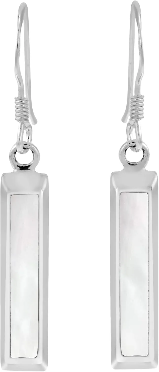 AeraVida Simplicity Dangle Bar Earrings | 925 Sterling Silver | Elegant Polished Inlays | Lightweight Drop Earrings | Modern Silver Jewelry for Every Occasion