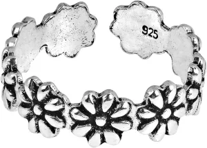 AeraVida Stylish Flowers Wrap .925 Sterling Silver Toe Ring or Pinky Ring | Comfort Adjustable Band | Open Beach Boho Ring