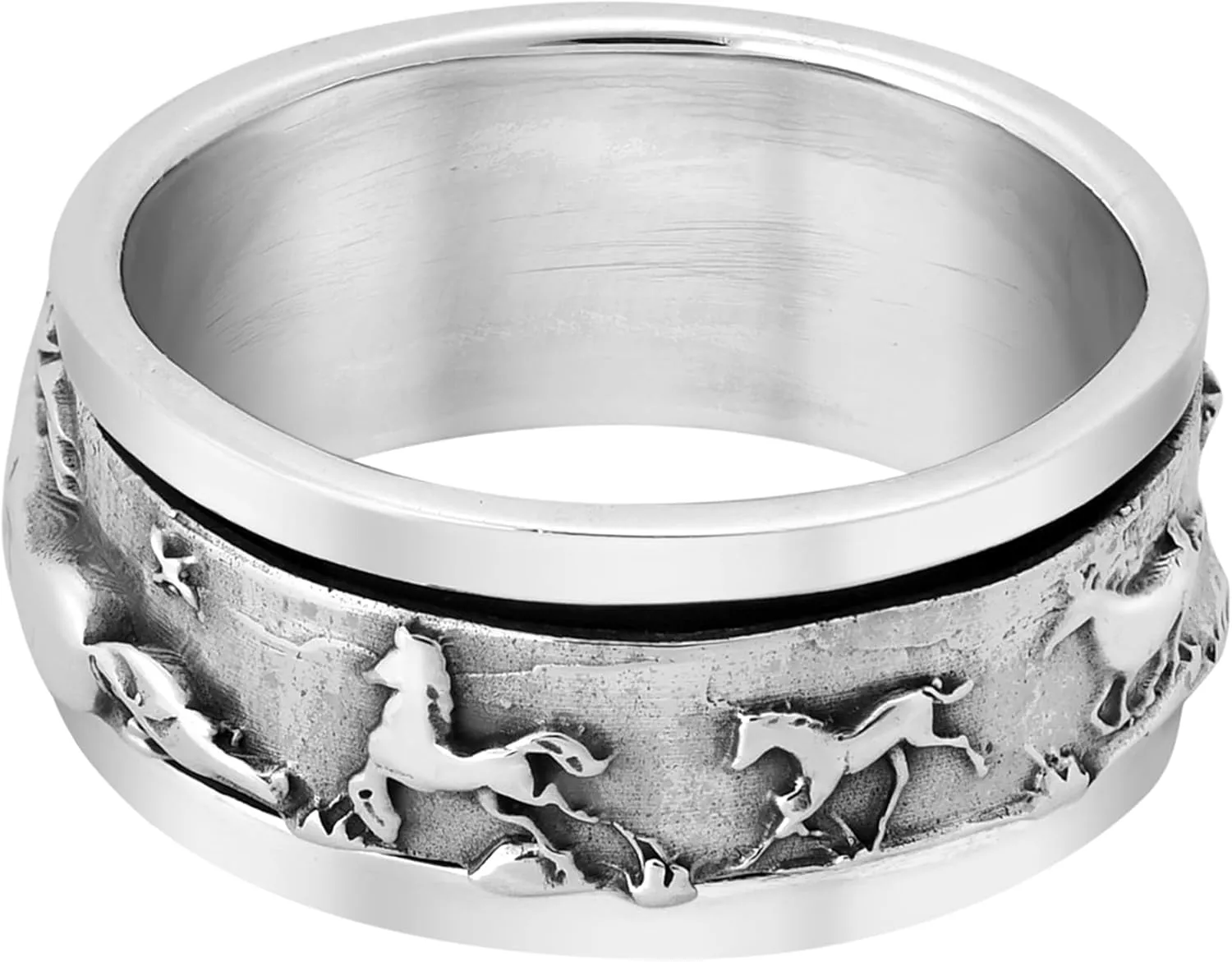 AeraVida Warrior Stallions Running Horse Spinner .925 Sterling Silver Ring (7-10) | Animal Horse Ring for Women | Unisex Fashion Jewelry