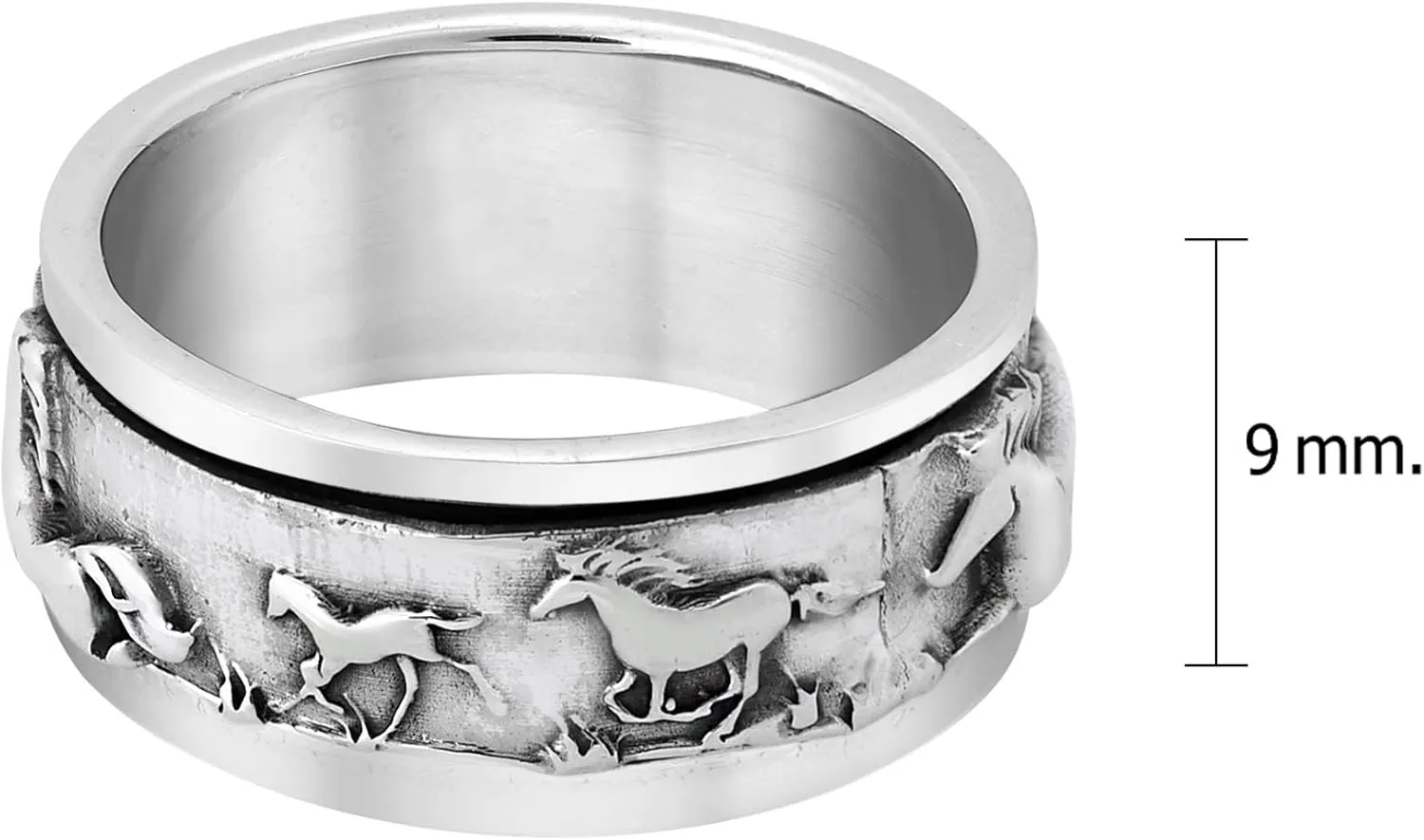 AeraVida Warrior Stallions Running Horse Spinner .925 Sterling Silver Ring (7-10) | Animal Horse Ring for Women | Unisex Fashion Jewelry