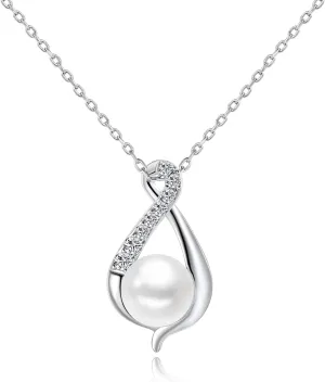 AiliFe Pearl Necklace for Women, Handpicked AAA  Pearl Pendant Chain Necklaces Adjustable Pearl Wedding Necklace with Cubic Zirconia