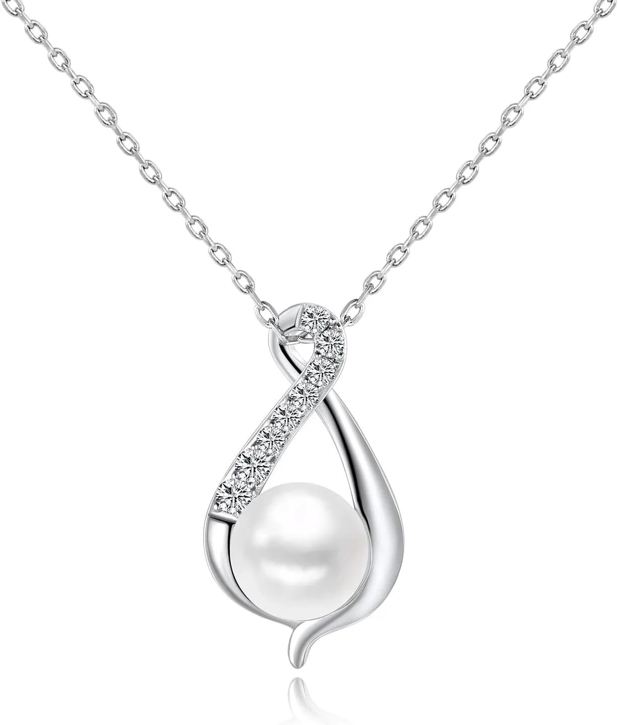 AiliFe Pearl Necklace for Women, Handpicked AAA  Pearl Pendant Chain Necklaces Adjustable Pearl Wedding Necklace with Cubic Zirconia