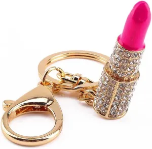 AKOAK 1 Pack Crystal Lipstick Key Chain Metal Encrusted Diamond Ornament Purse Glamour Pendant Girl Christmas Gift Party Wedding Decoration
