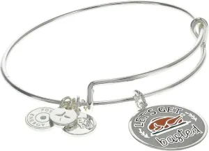 Alex and Ani Let's Get Basted Bangle Bracelet, Shiny Silver Finish, Orange Charm, 2 to 3.5 in