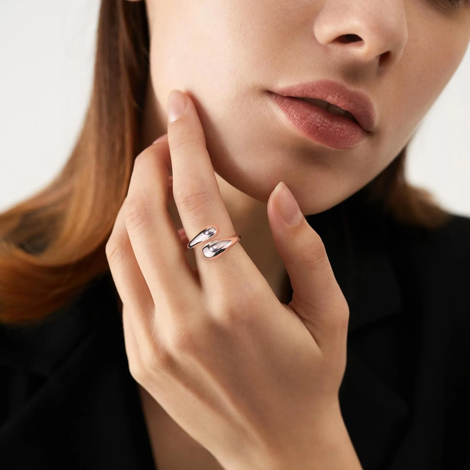 ALEXCRAFT Rings for Women, Hypoallergenic 14K Gold Plated Chunky Teardrop Water Drop Ring Silver Adjustable Large Thick Smooth Curved Open Thumb Finger Rings for Women Men
