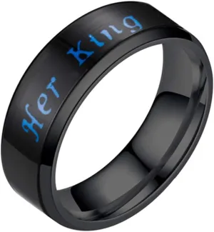 ALEXTINA Stainless Steel 6MM Her King His Queen Mood Rings Words Show Temperature Feeling Couple Rings