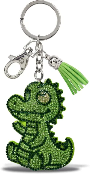 Alligator Keychain - Green Sparkling Rhinestones Charm with Tassel, Fashionable Stylish Polyester PU Wild Life Key Ring Bling Jewelry Accessory with Clasp For Key Chain, Bag, Purse and Backpack