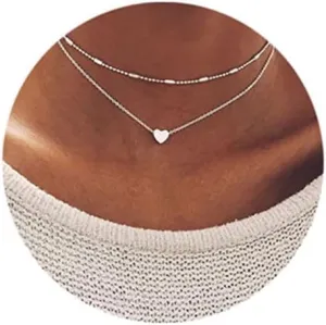 Aluinn Cute Heart Choker Necklace for Women, 18K Silver Layered Love Pendant, Dainty Small Silver Necklace Gift for Women, Valentines Day, Anniversary, Everyday Wear