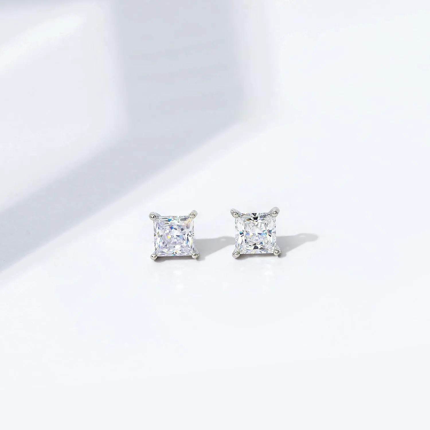 Amazon Essentials Plated Sterling Silver Stud Earrings set with Princess Brilliant Cut Infinite Elements Cubic Zirconia , (previously Amazon Collection)