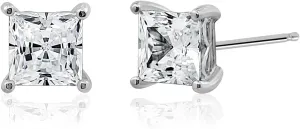 Amazon Essentials Plated Sterling Silver Stud Earrings set with Princess Brilliant Cut Infinite Elements Cubic Zirconia , (previously Amazon Collection)