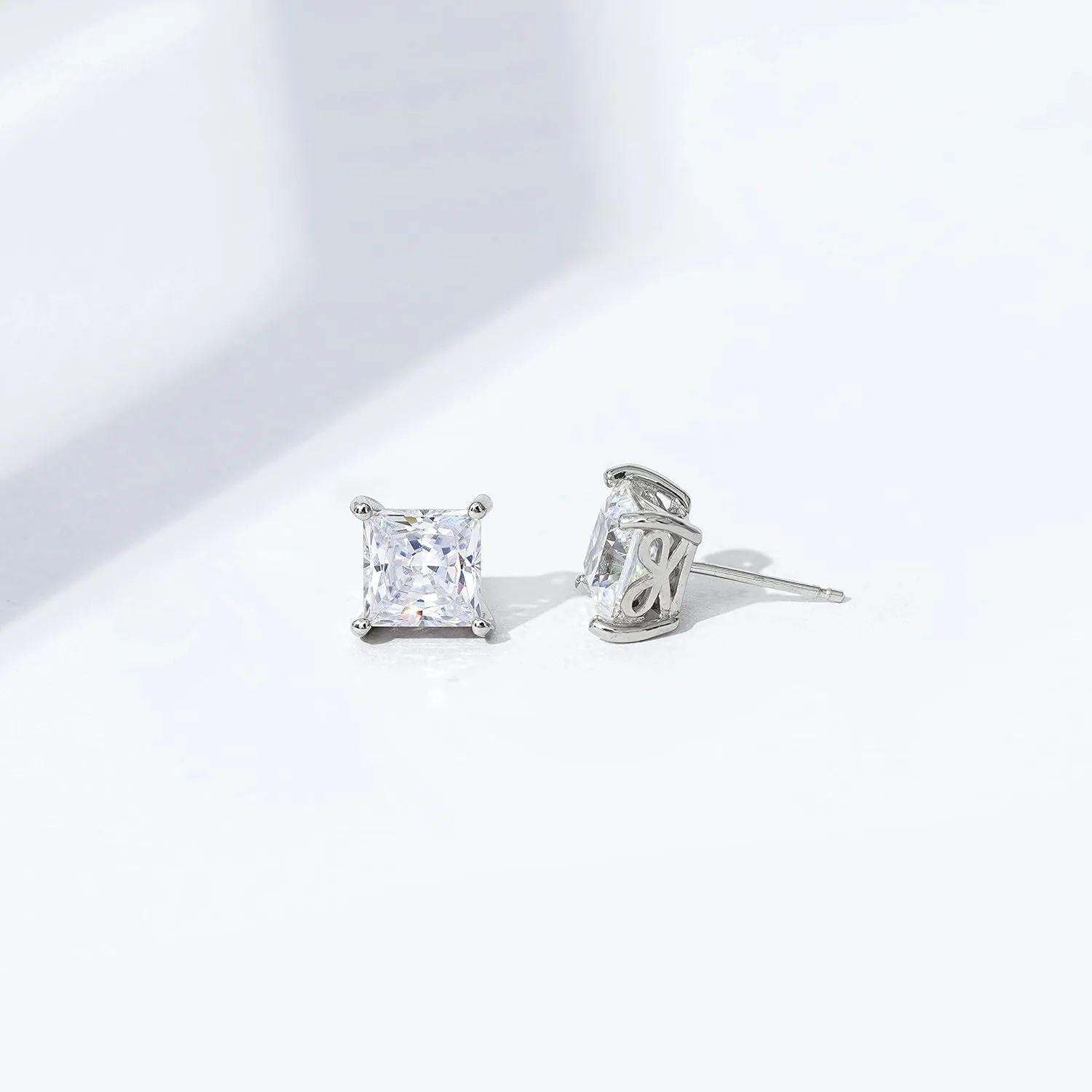 Amazon Essentials Plated Sterling Silver Stud Earrings set with Princess Brilliant Cut Infinite Elements Cubic Zirconia , (previously Amazon Collection)