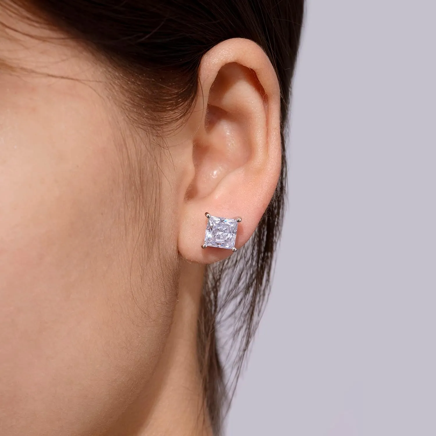 Amazon Essentials Plated Sterling Silver Stud Earrings set with Princess Brilliant Cut Infinite Elements Cubic Zirconia , (previously Amazon Collection)