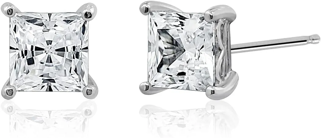 Amazon Essentials Plated Sterling Silver Stud Earrings set with Princess Brilliant Cut Infinite Elements Cubic Zirconia , (previously Amazon Collection)