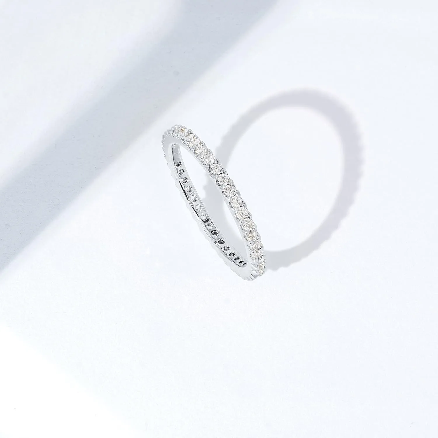 Amazon Essentials Rhodium Plated Single Row Pave Stackable Eternity Ring Size