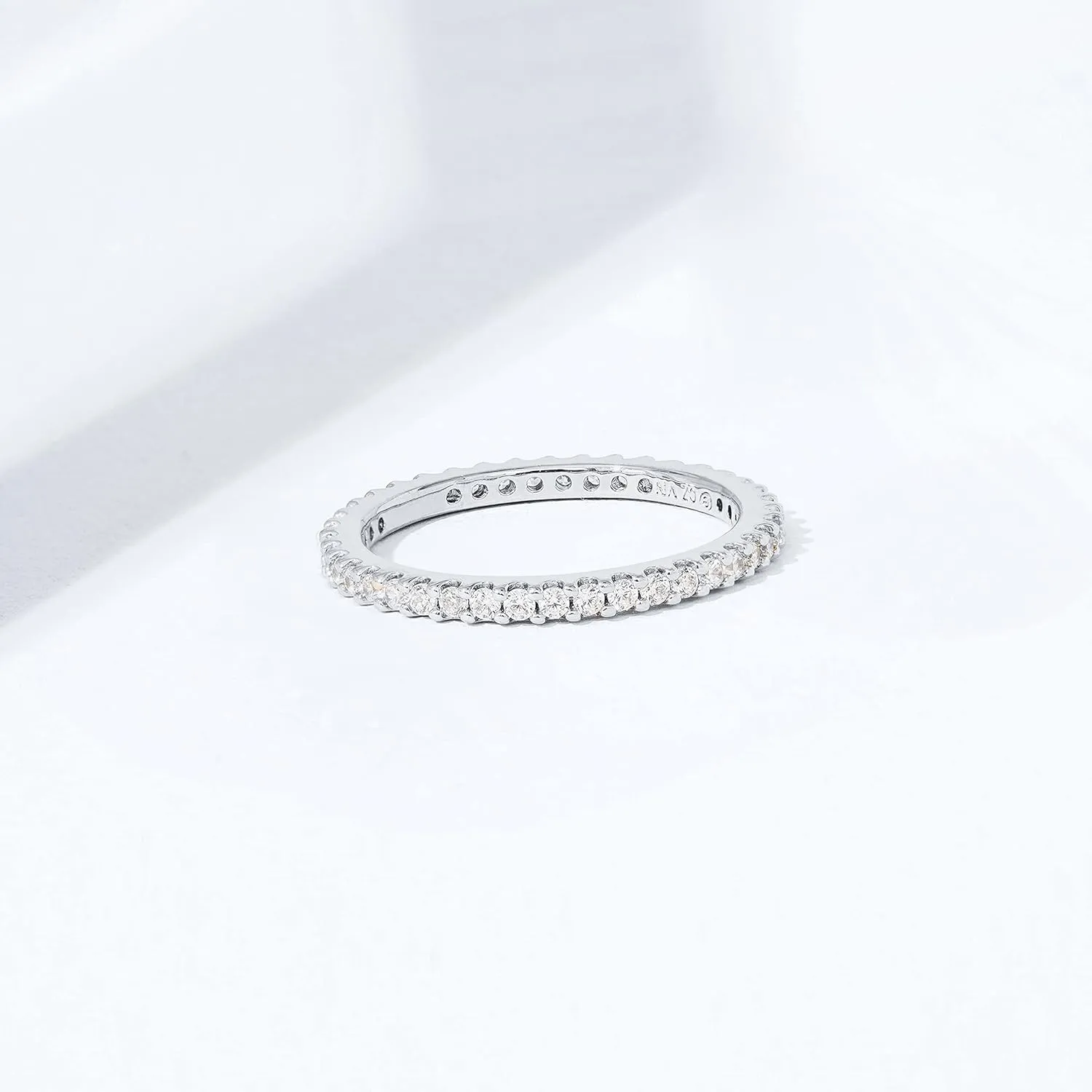 Amazon Essentials Rhodium Plated Single Row Pave Stackable Eternity Ring Size