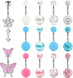 Anicina Belly Button Rings 14G Diamond CZ Belly Rings Surgical Stainless Steel Navel Rings Butterfly Heart Devil Belly Button Piercing Jewelry for Women