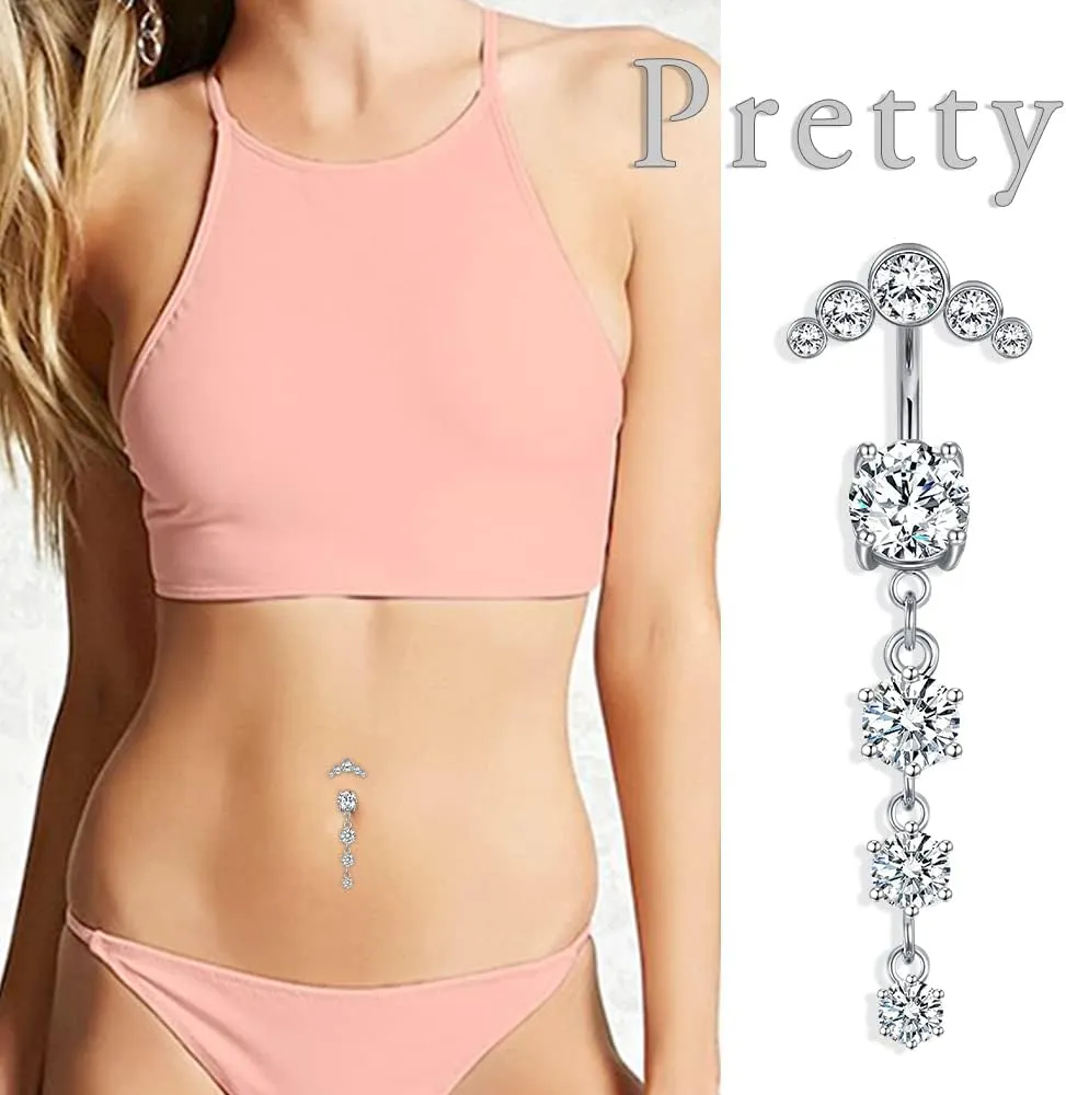 Anicina Belly Button Rings 14G Diamond CZ Belly Rings Surgical Stainless Steel Navel Rings Butterfly Heart Devil Belly Button Piercing Jewelry for Women