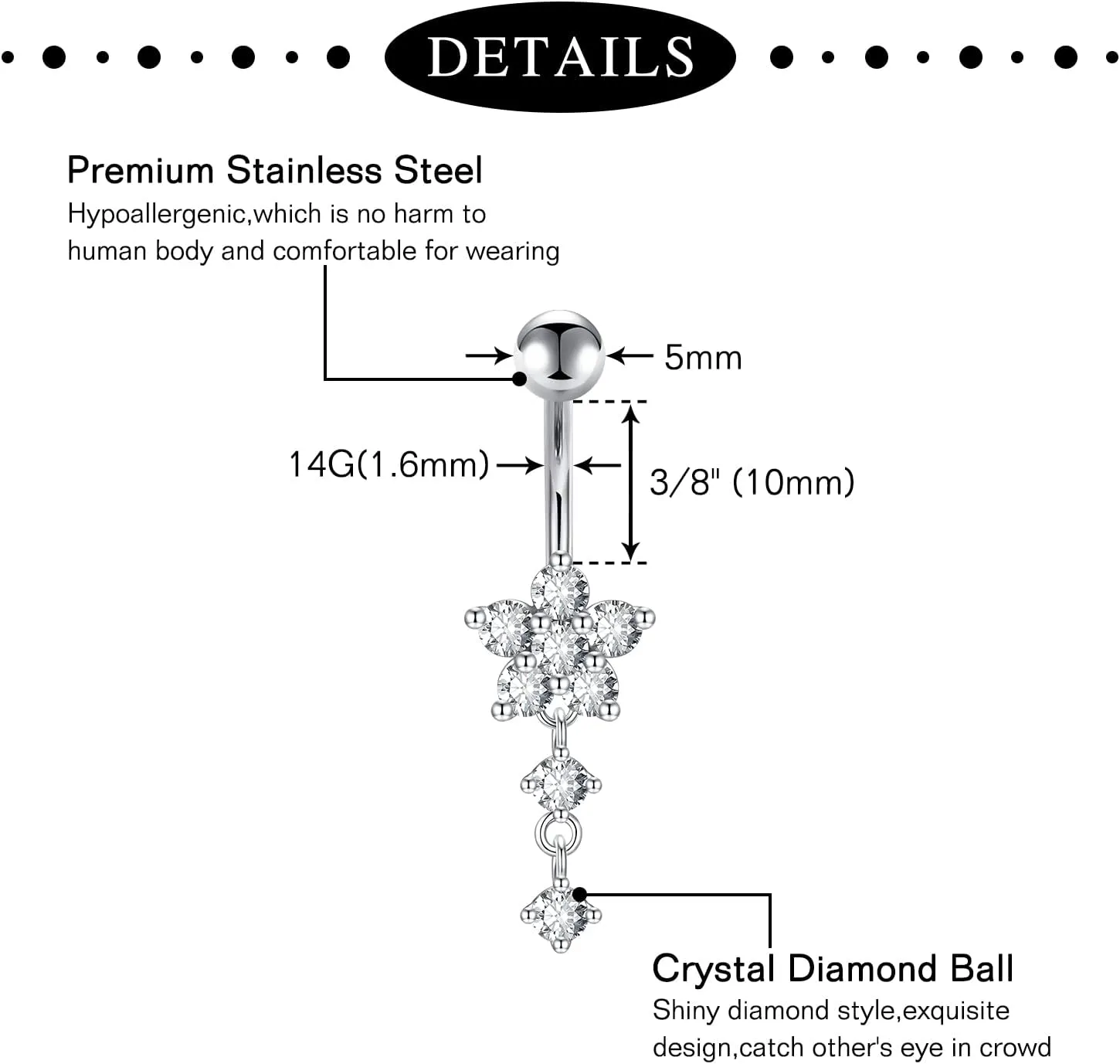 Anicina Belly Button Rings 14G Diamond CZ Belly Rings Surgical Stainless Steel Navel Rings Butterfly Heart Devil Belly Button Piercing Jewelry for Women