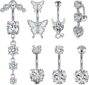 Anicina Belly Button Rings 14G Diamond CZ Belly Rings Surgical Stainless Steel Navel Rings Butterfly Heart Devil Belly Button Piercing Jewelry for Women