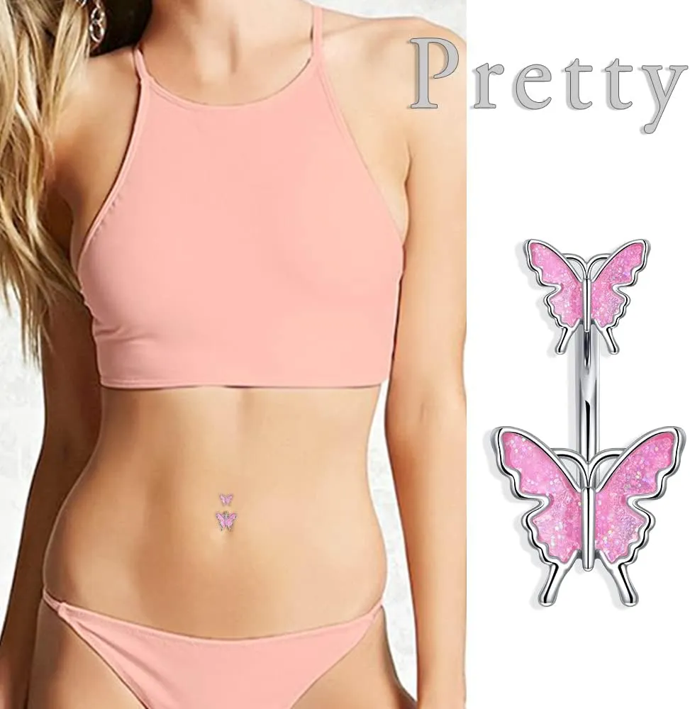 Anicina Belly Button Rings 14G Diamond CZ Belly Rings Surgical Stainless Steel Navel Rings Butterfly Heart Devil Belly Button Piercing Jewelry for Women