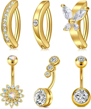 Anicina Belly Button Rings 14G Diamond CZ Belly Rings Surgical Stainless Steel Navel Rings Butterfly Heart Devil Belly Button Piercing Jewelry for Women