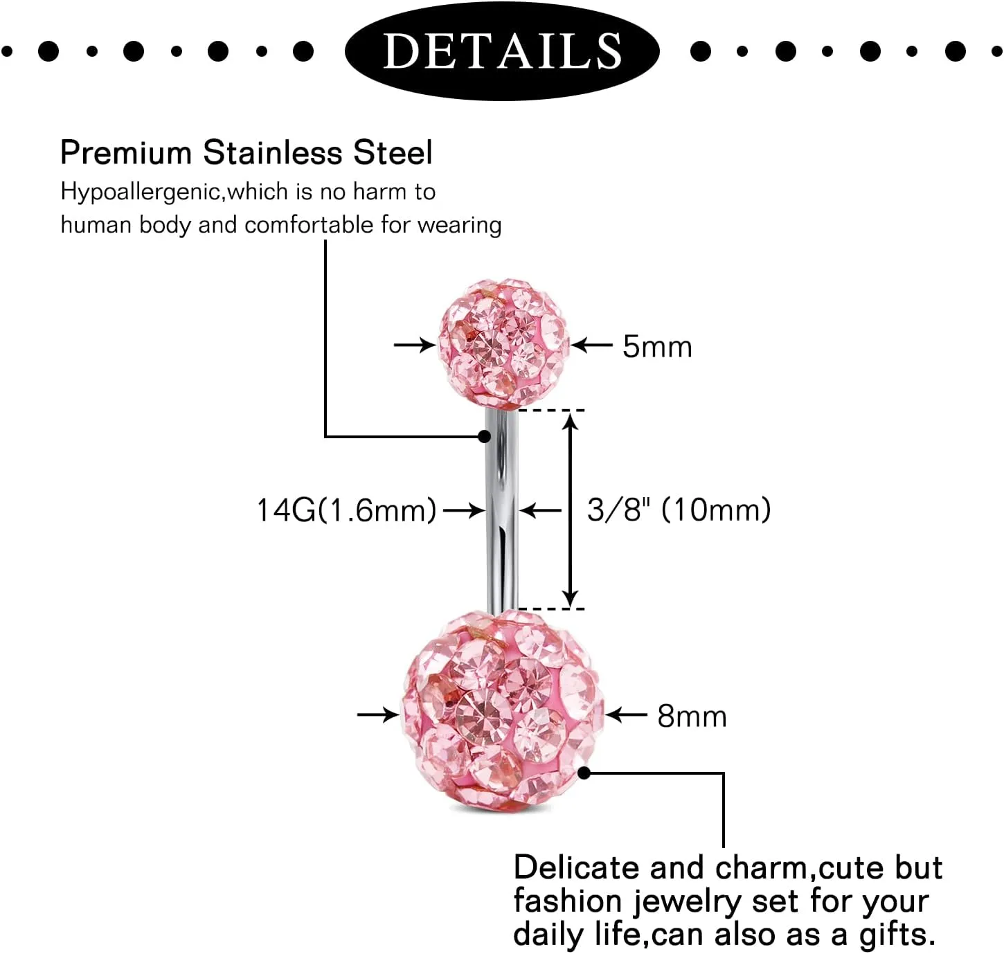 Anicina Belly Button Rings 14G Diamond CZ Belly Rings Surgical Stainless Steel Navel Rings Butterfly Heart Devil Belly Button Piercing Jewelry for Women