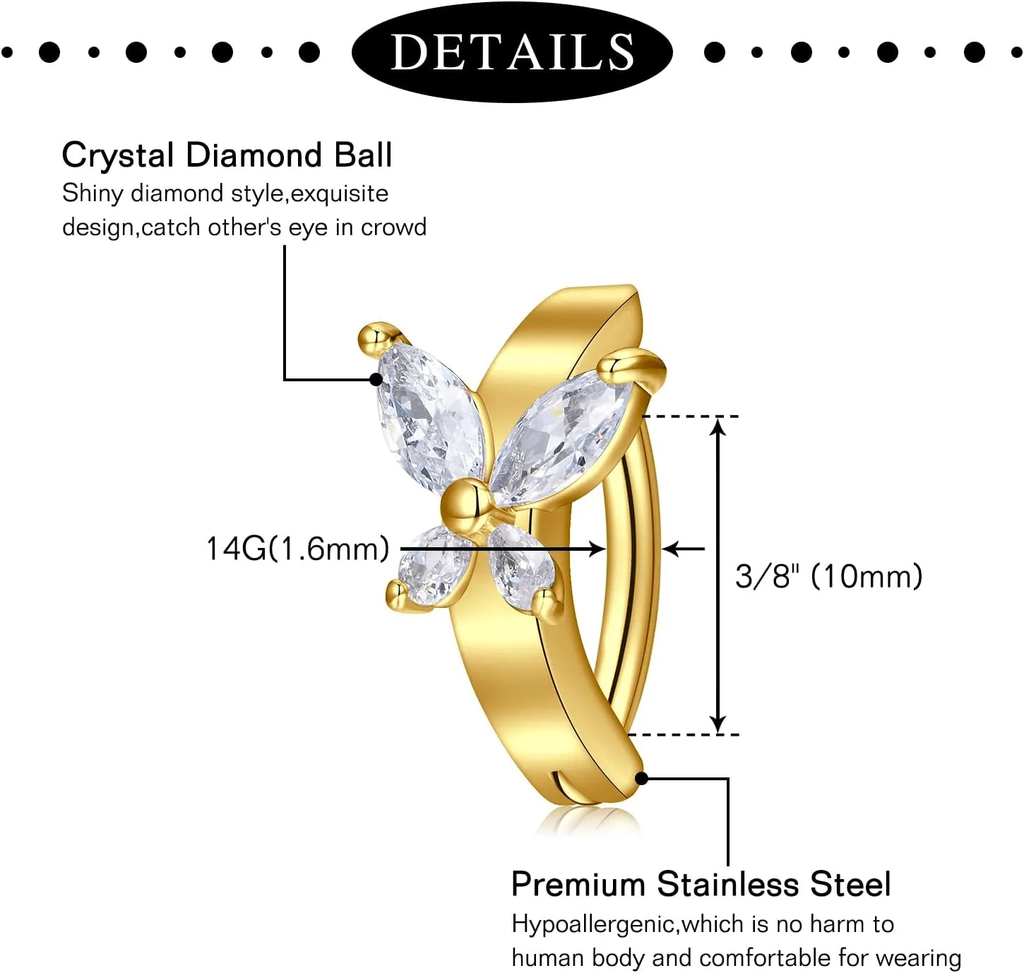 Anicina Belly Button Rings 14G Diamond CZ Belly Rings Surgical Stainless Steel Navel Rings Butterfly Heart Devil Belly Button Piercing Jewelry for Women