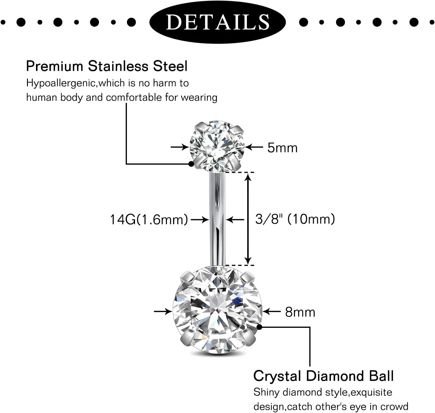 Anicina Belly Button Rings 14G Diamond CZ Belly Rings Surgical Stainless Steel Navel Rings Butterfly Heart Devil Belly Button Piercing Jewelry for Women