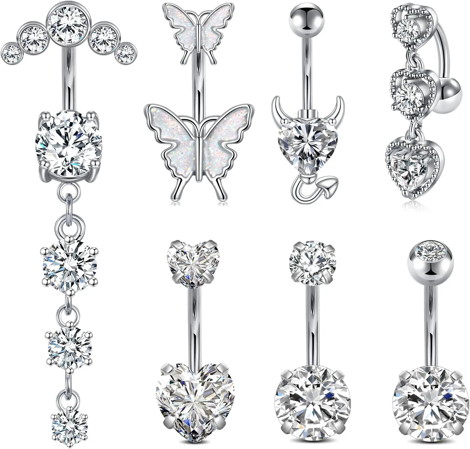 Anicina Belly Button Rings 14G Diamond CZ Belly Rings Surgical Stainless Steel Navel Rings Butterfly Heart Devil Belly Button Piercing Jewelry for Women