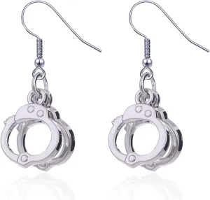Anmpab Cute Silver Handcuffs Shape Dangle Earrings Punk Cool Trendy Handcuffs Drop Earrings for Women Jewelry